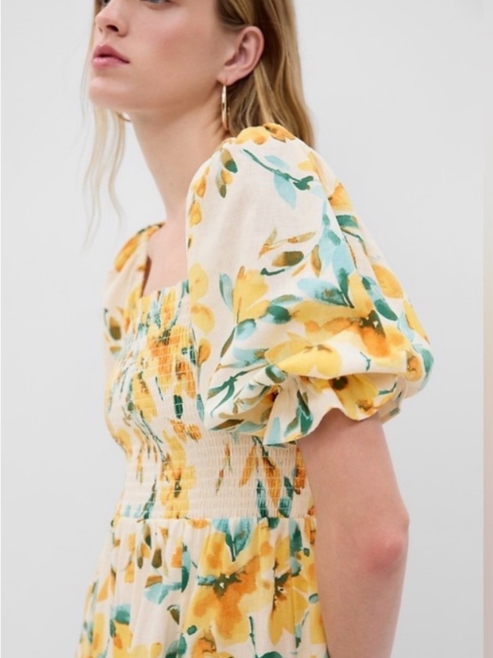 GAP Linen Blend Floral Puff Sleeve Sundress Size S